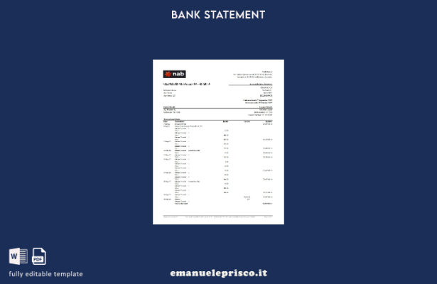 modello Excel di estratto conto bancario NAB Australia in stile verificato